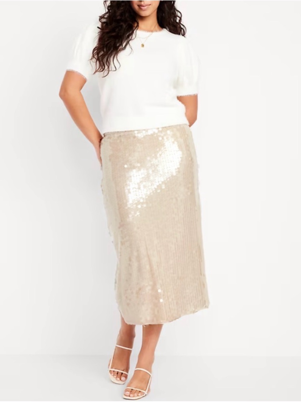 Old Navy Champagne Sequin Midi Skirt 2X NWT